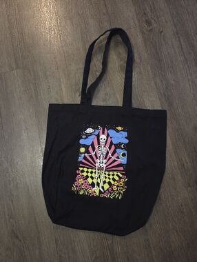 NWOT American Eagle • Black Graphic Skeleton Tote Bag with Neon Print
